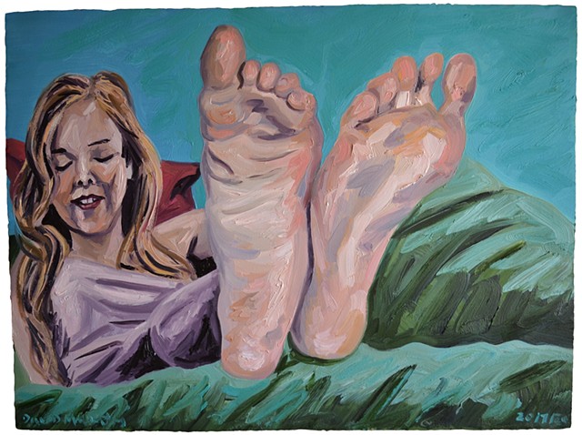 Girl Showing Her Feet No. 1, feet, oil paint, paper, david murphy, ireland, dublin