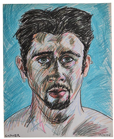 Self Portrait With Turquoise Background Drawing