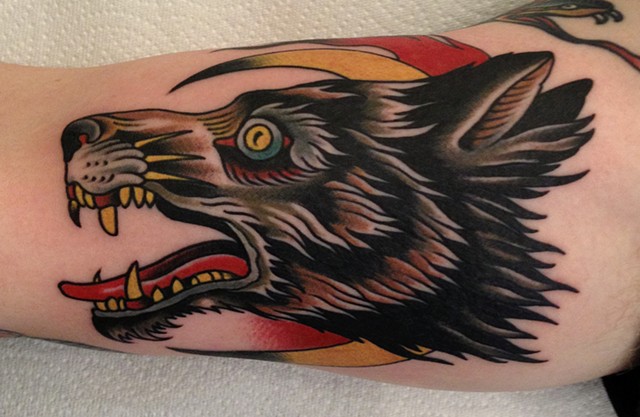 Wolf and Moon Tattoo