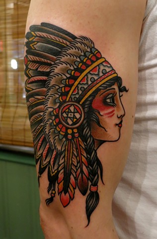 Native American Tattoo, Indian Tattoo, Girl Tattoo, Headress
