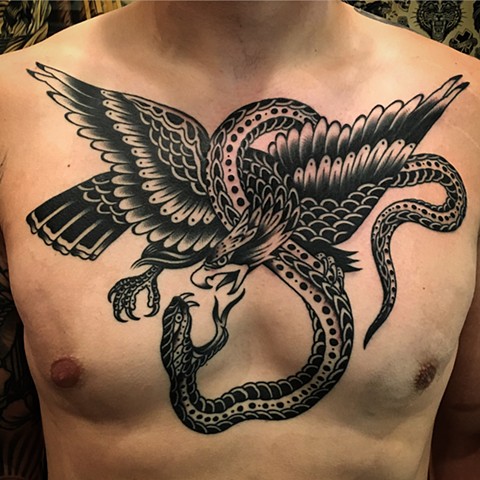 Eagle and Snake Tattoo, Black and Grey Tattoo