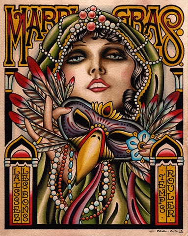 Mardi Gras Poster, Tattoo Art Poster, New Orleans