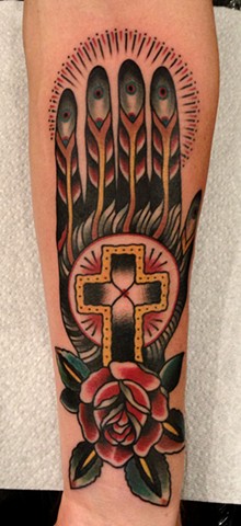 Hand Tattoo, Cross Tattoo, Rose Tattoo
