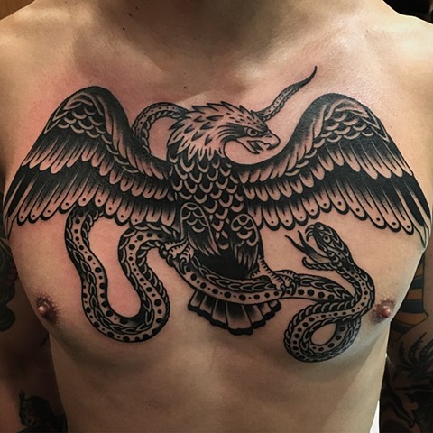 Eagle and Snake Chest Tattoo, Traditional Tattoo
