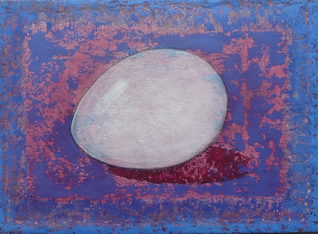 one white egg on blue-red background; oil painting; art