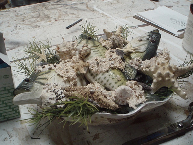 Plastic Shell Bowl, Plastic Crustaceans,Fake Greenery, Sculpt or Coat, Sawdust