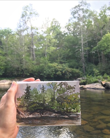 Enjoy this throwback to when we camped by the North Toe River. Every chance I get when we are camping or on vacation I try to snag some water from a local natural source and use it to paint a small watercolor of that particular scene