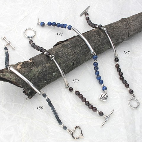 dainty bracelet: silver bar with lapis, finished with a silver box clasp, 6 1/2" (#177B) 
ONLY #177B still available