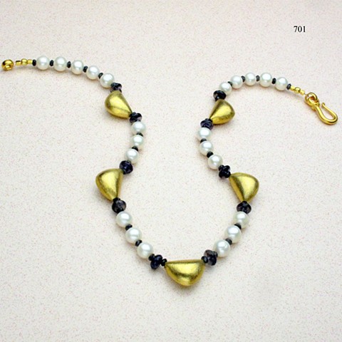 vermeil pillow beads w/ pearls and iolite  #701