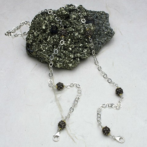 sterling silver chain accented with fancy turkish silver beads & vermeil Bali spacer beads, finished with sterling lobster clasps to attach to face masks (#837M)