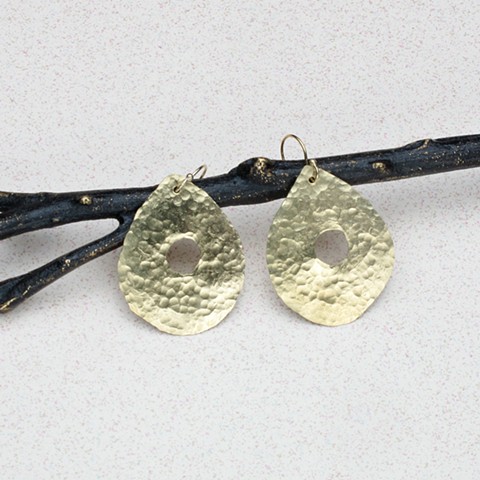 single hammered brass lotus on gold filled french wires #132e