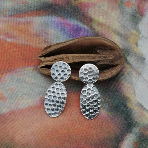 oxidized textured silver earrings on sterling posts # 114e