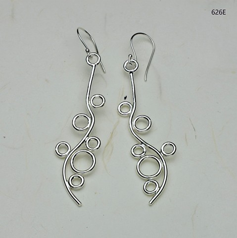 floating orbs silver earrings on silver ear wires, 21/2" long, (#626E)