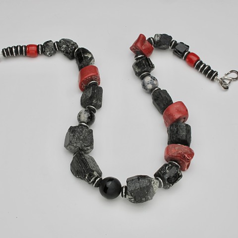 natural black tourmaline and coral  #973