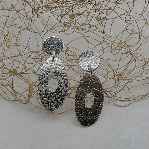 leaf embossed sterling silver post earrings #939E. SOLD