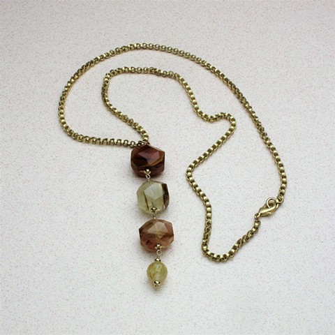cherry golden quartz w/ rutilated quartz pendant on 28" g/p chain (#792)