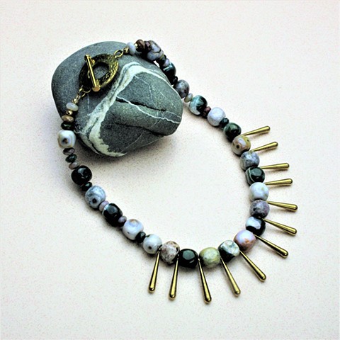 ocean jasper accented w/ vintage brass findings, finished with a hammered brass toggle clasp (#782)