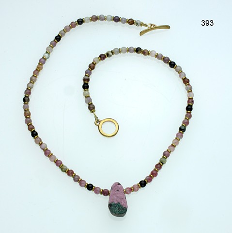 single Cobalto Congolese drusy with watermelon tourmaline and brass findings (#393)