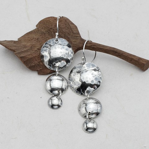 graduated textured & oxidized silver domes on sterling ear wires #951E