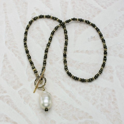 baroque pearl & pyrite  #889