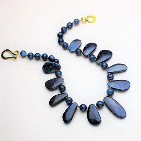 blue shattuckite and brass necklace #799
