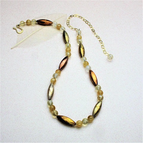 fire torched copper beads accented with faceted citrine beads, finished with a vermeil chain & hook & eye clasp  (#796)