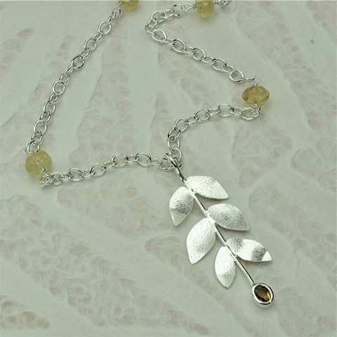 silver leaves pendant w/ citrine #890