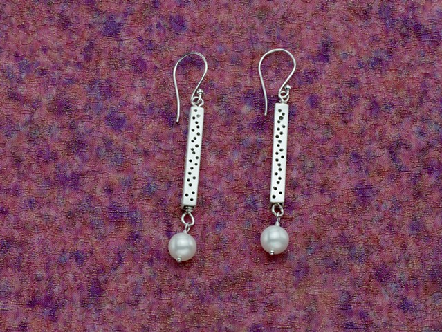 sterling silver tube earrings w/ pearls on silver ear wires #947E