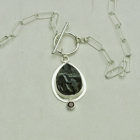Black garnet pendant on sterling chain #917