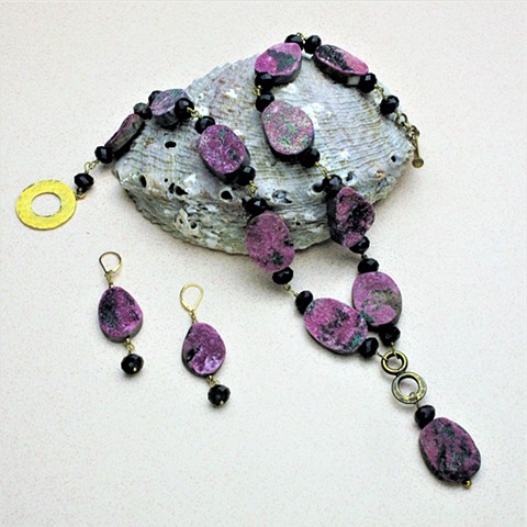 pink cobalt calcite & ruby zoisite "Y" necklace (#777) with coordinating earrings (#777E)