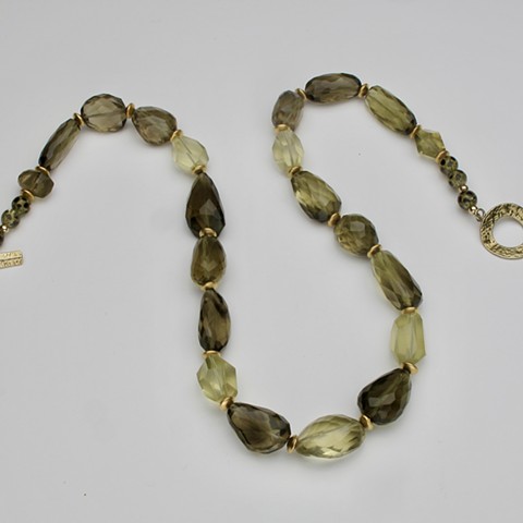 stunning faceted smoky & lemon quartz necklace #648