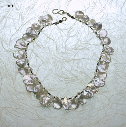 large & luscious keishi pearls accented with faceted pyrite, finished with a vermeil clasp, 17" length  (#161)