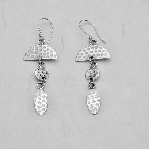 oxidized dimpled silver 3 piece earring on silver earwires #916E
