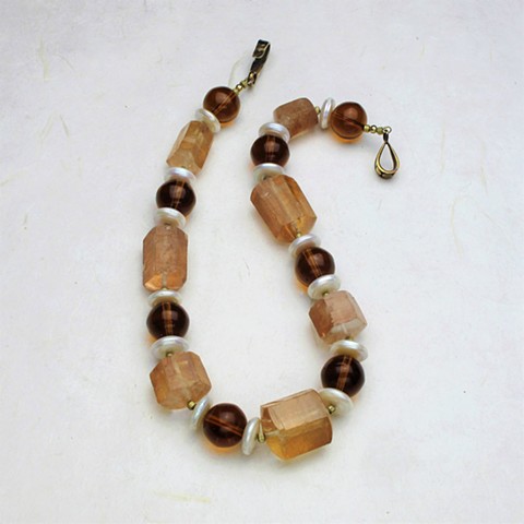 Brazilian red quartz & biwa disc pearl necklace #987