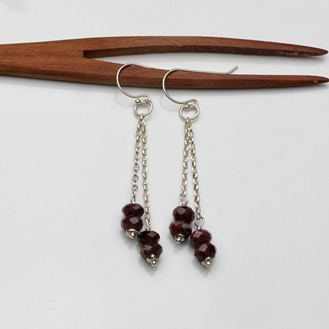 faceted rubies hang from sterling chain on sterling french wires (2" drop)#824