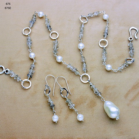herkimer diamonds and pearls w/ baroque pearl #675