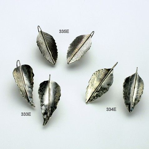 textured forged leaf earrings on silver earwires(#334E &335e SOLD) 333e still available