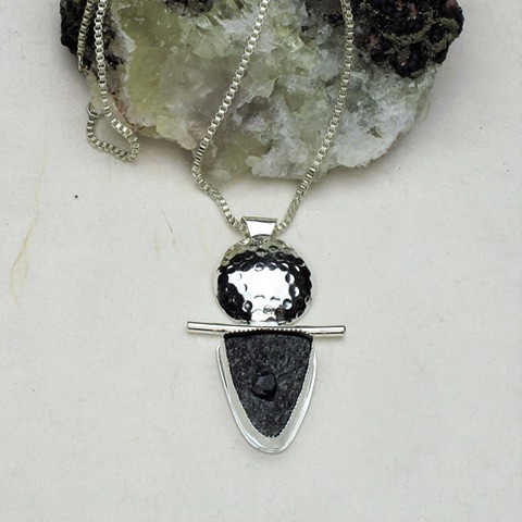 garnet in schist silver pendant #859