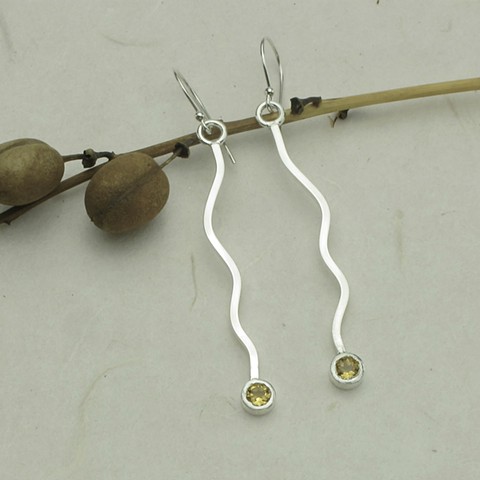 silver wave earrings with golden citrine #913E