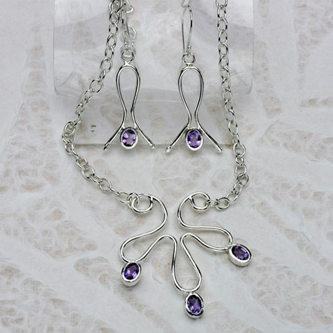 silver & amethyst pendant on chain #882; coordinating earrings #882E