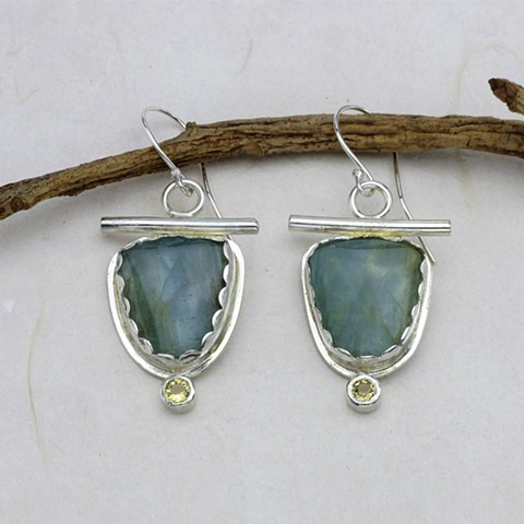 blue clacite & cirine earrings on silver ear wires #850E