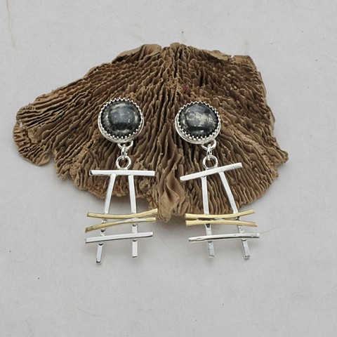 Asian inspired pyrite post earrings #943E