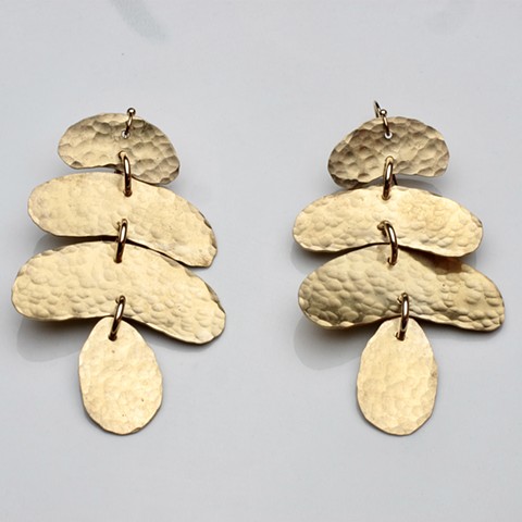 hammered brass waterfall earrings on g/f french wires (2 1/2")  #141e