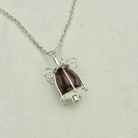 ruby egg in silver birdcage #901