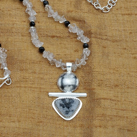 Brazilian agate drusy pendant with crystal quartz & black spinel #932