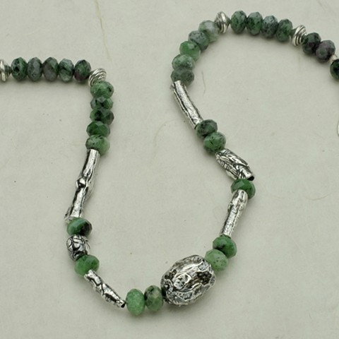 PMC bead and branch necklace with ruby zoisite #923 
