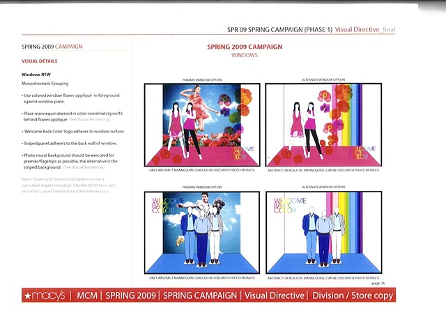 Macy's Corporate Marketing, 
Corporate Communications: Welcome Back Color Campaign, National Style Guide, Windows Direction Page