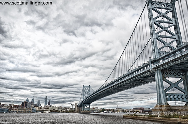 Benjamin Franklin Bridge shot from Camden, NJ looking into Philly
