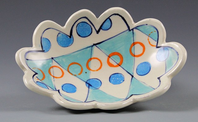 small hand-built oval dish with underglaze decoration