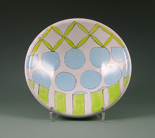 earthenware majolica bowl with strips and dots